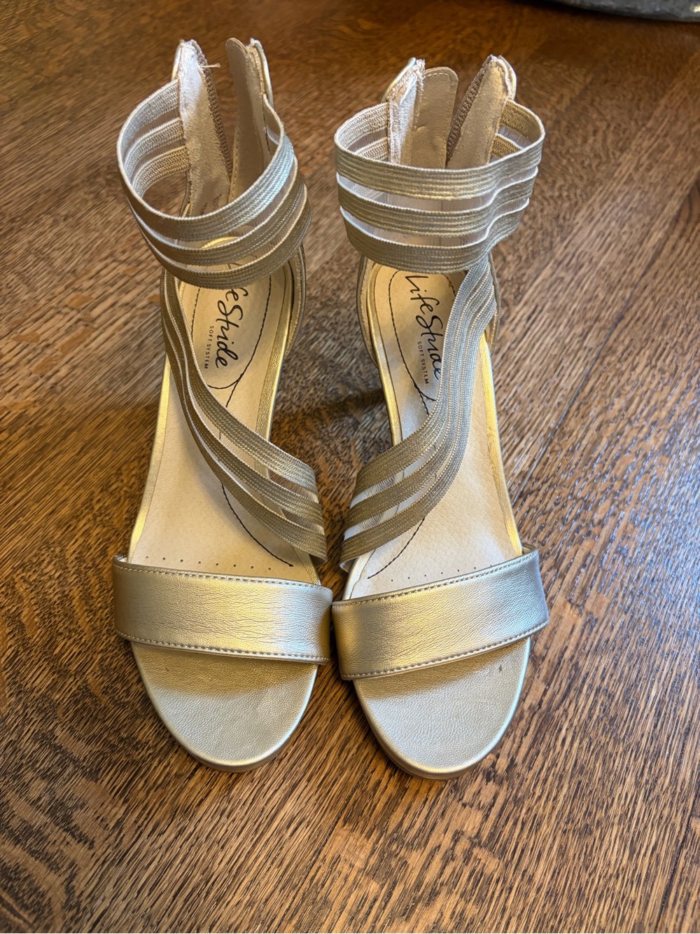 Life Stride Metallic Gold Strappy Heeled Sandals